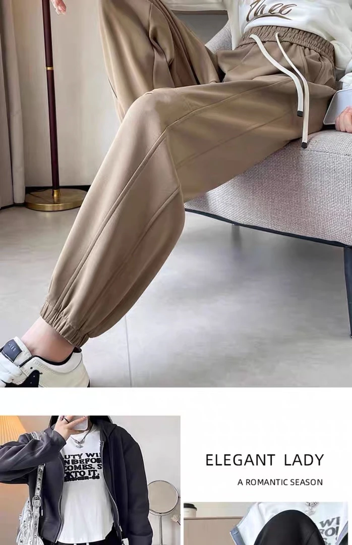 清版春秋新款卫裤女休闲高腰宽松显瘦时尚刺绣洋气百搭潮流