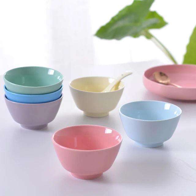 日式陶瓷饭碗家用吃饭汤碗高脚加厚防烫一人一色高颜值米饭碗套装