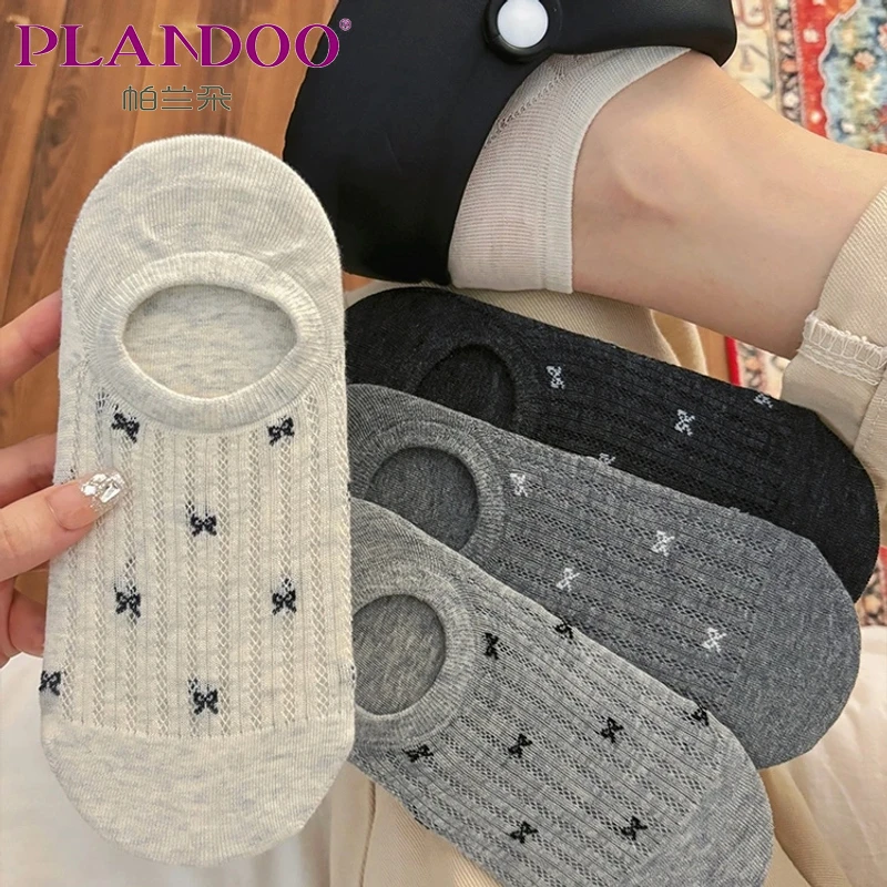 蝴蝶结网眼船袜女棉袜夏季薄款低帮浅口隐形袜防滑不掉跟日系短袜