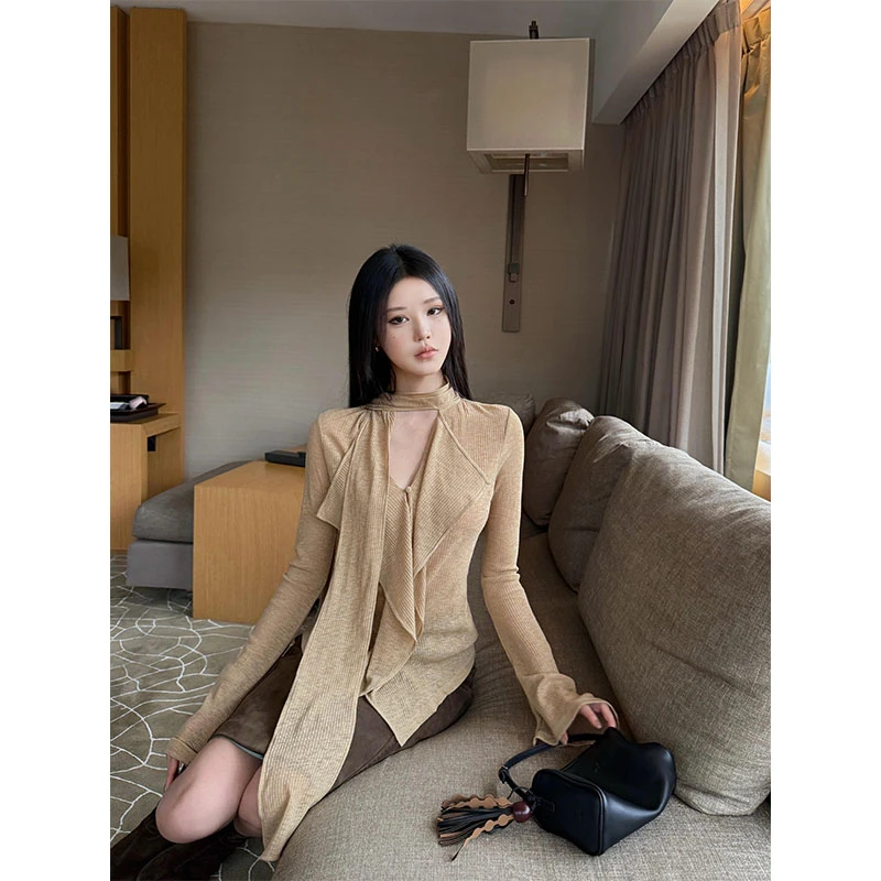 秋冬新款时尚套装高级感休闲洋气V领百搭长袖上衣高腰包臀半身裙