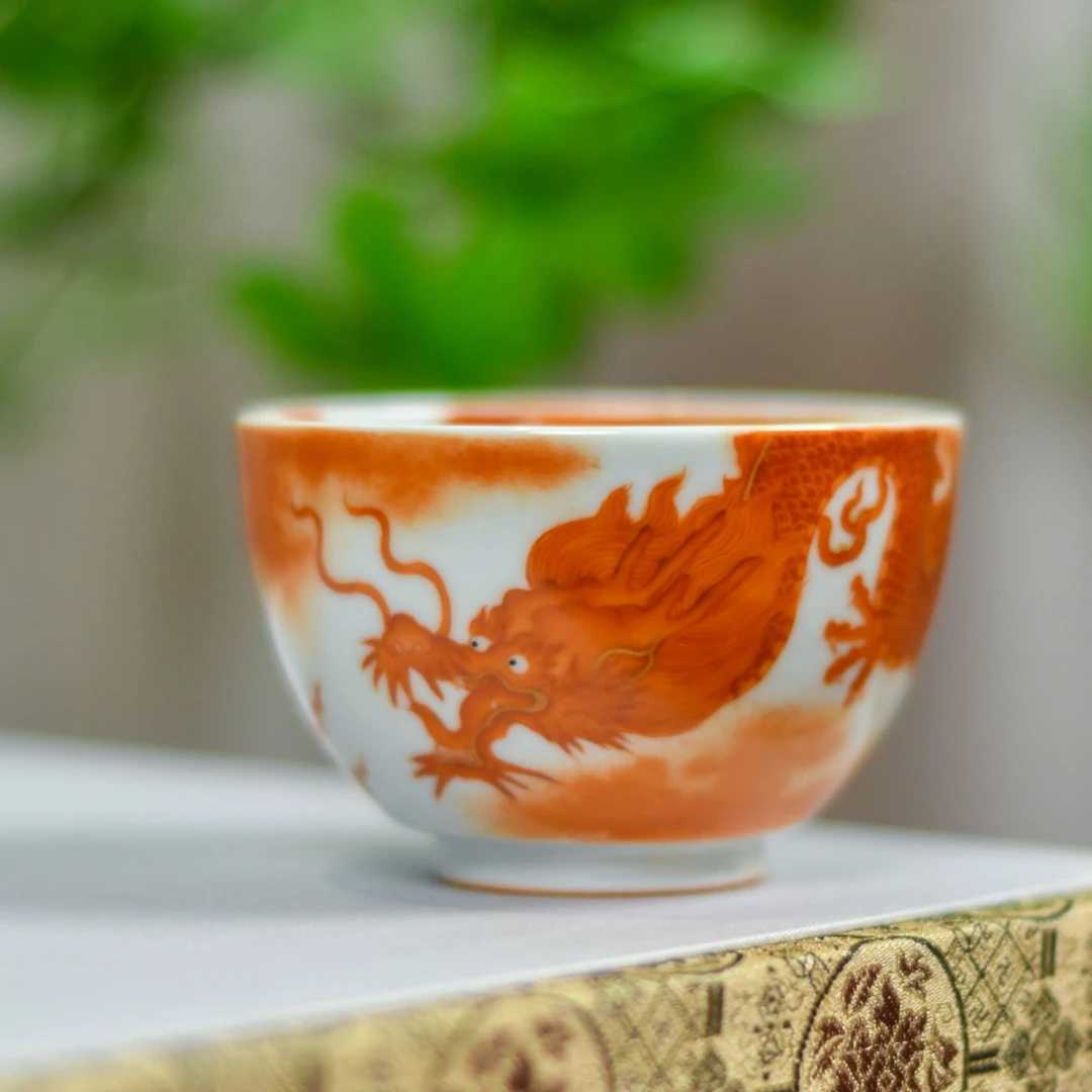 小卿亭·帆红龙纹主人杯景德镇纯手工手绘