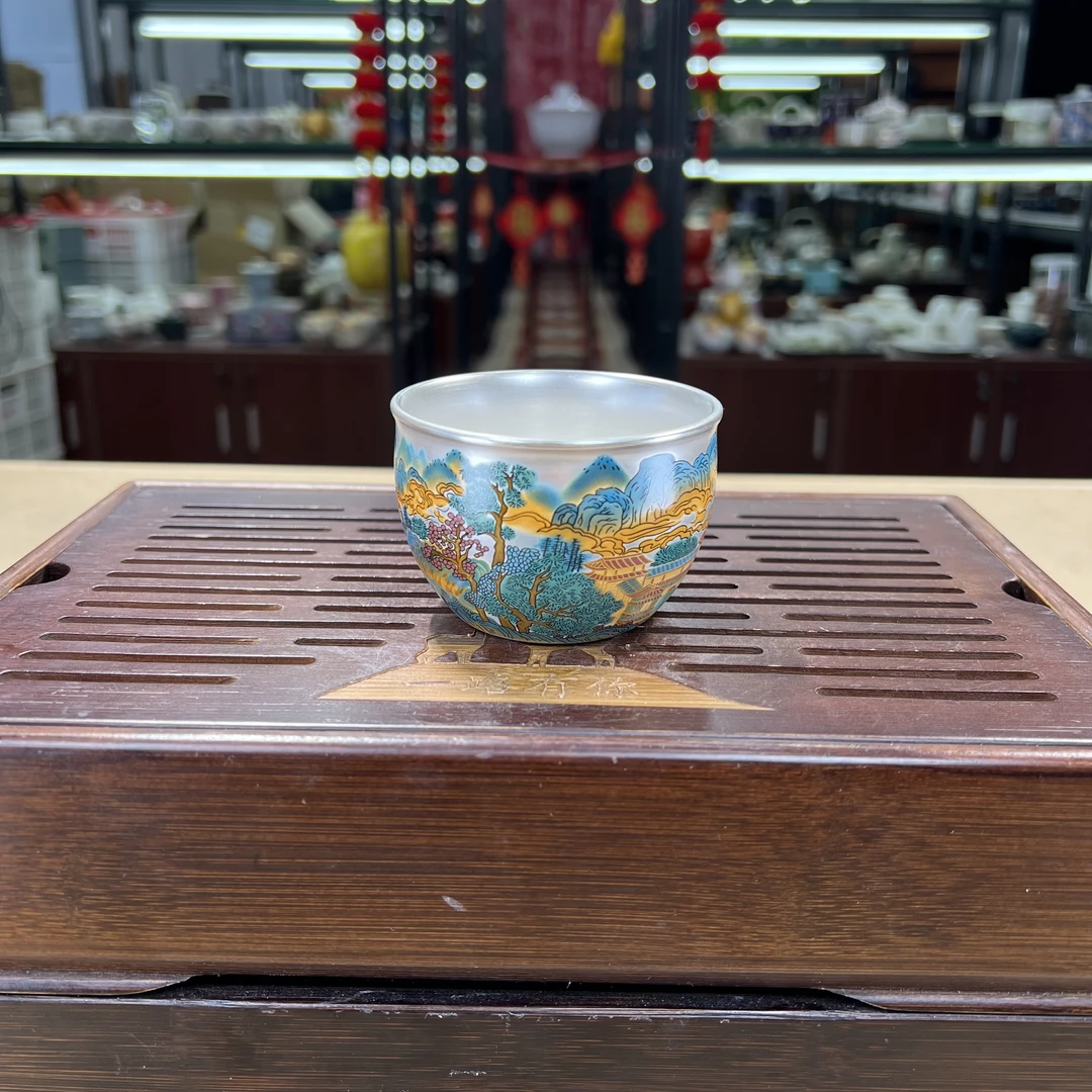 德化云仓 世外桃源鎏银缸杯主人杯-5235