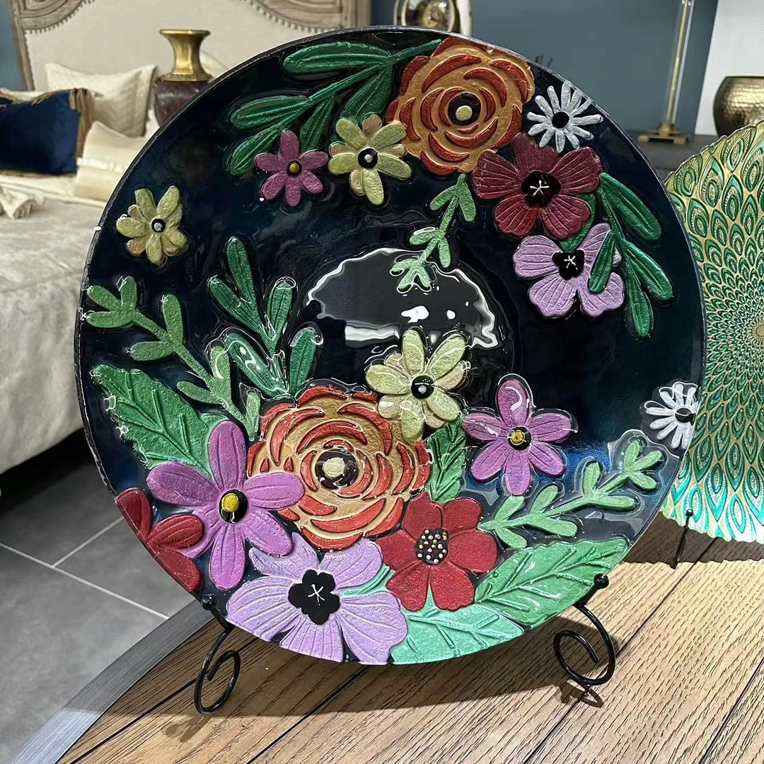 琉璃花朵装饰盘果盘家居装饰摆盘