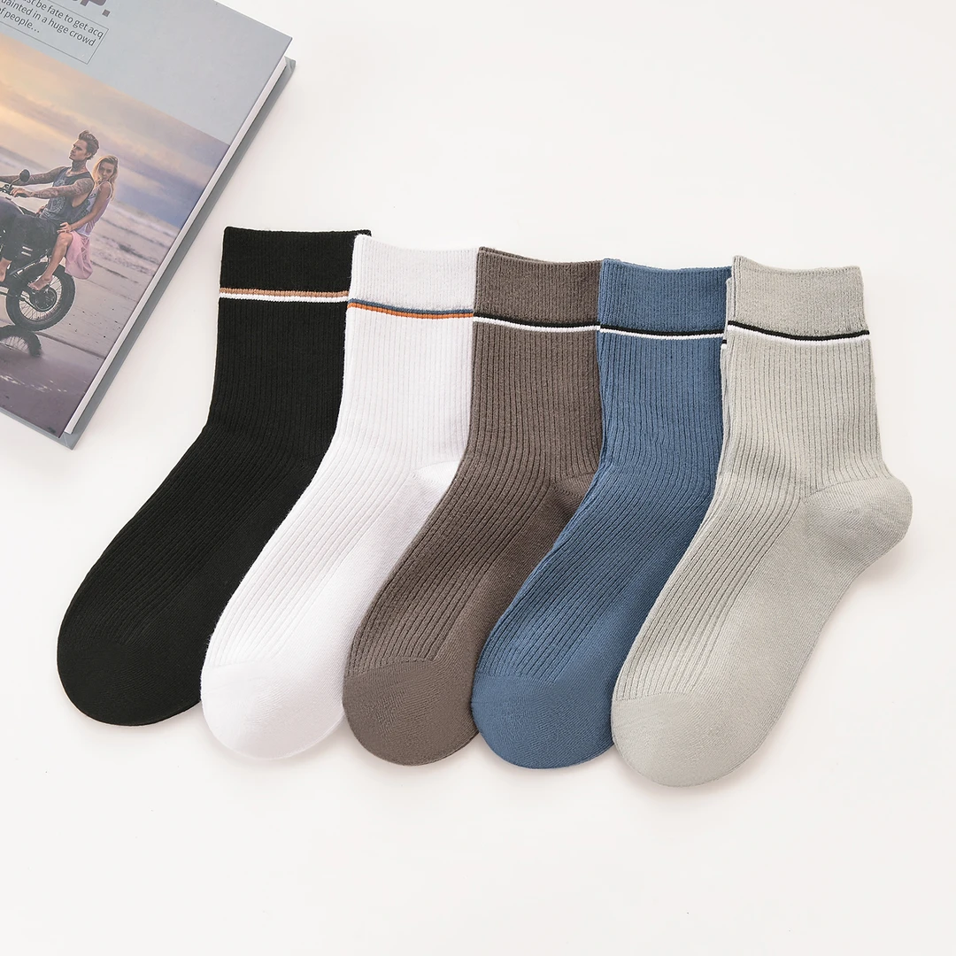【买5送一】男袜女袜秋冬中筒全棉袜  双针防臭袜子吸汗男士商务袜