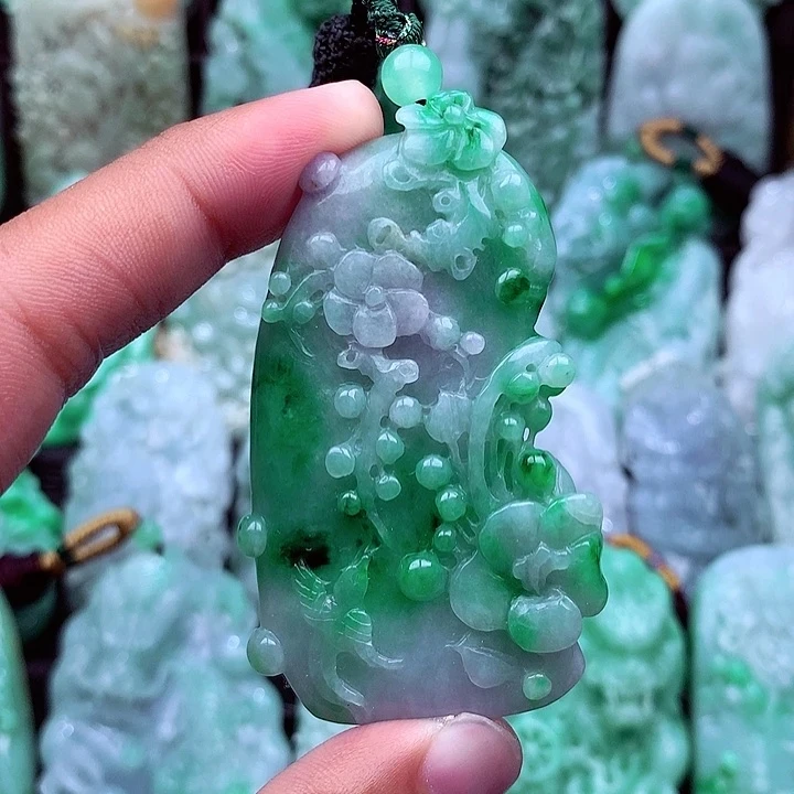 天然A货翡翠花鸟牌