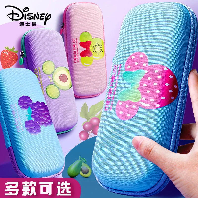 迪士尼大容量笔袋男女生小学生简约水果风铅笔袋帆布多层三层文具