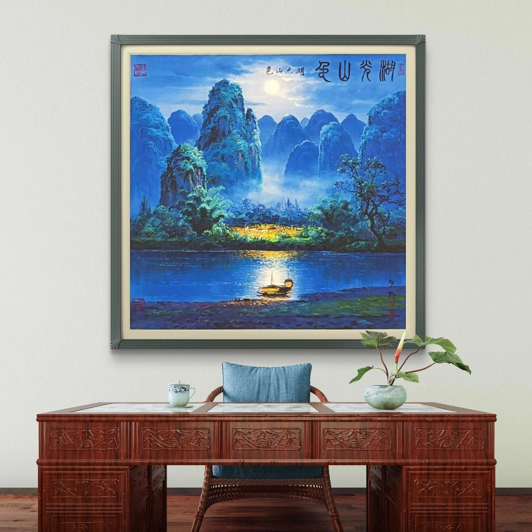 斗方《湖光山色》宣纸无框-葛