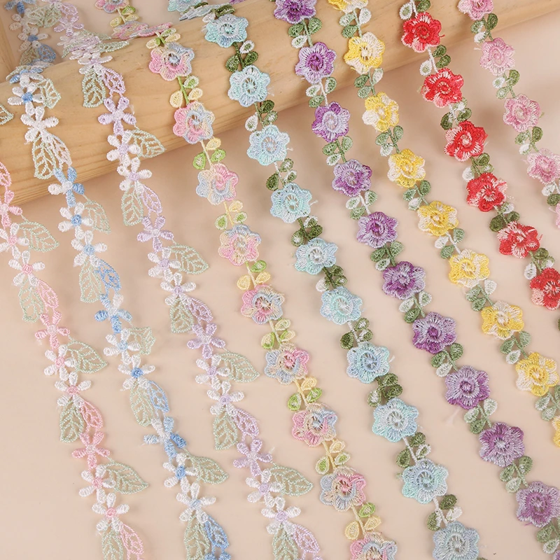 蕾丝花边辅料边衣帽手工缝纫diy装饰多色水溶花朵渐变色七彩花边