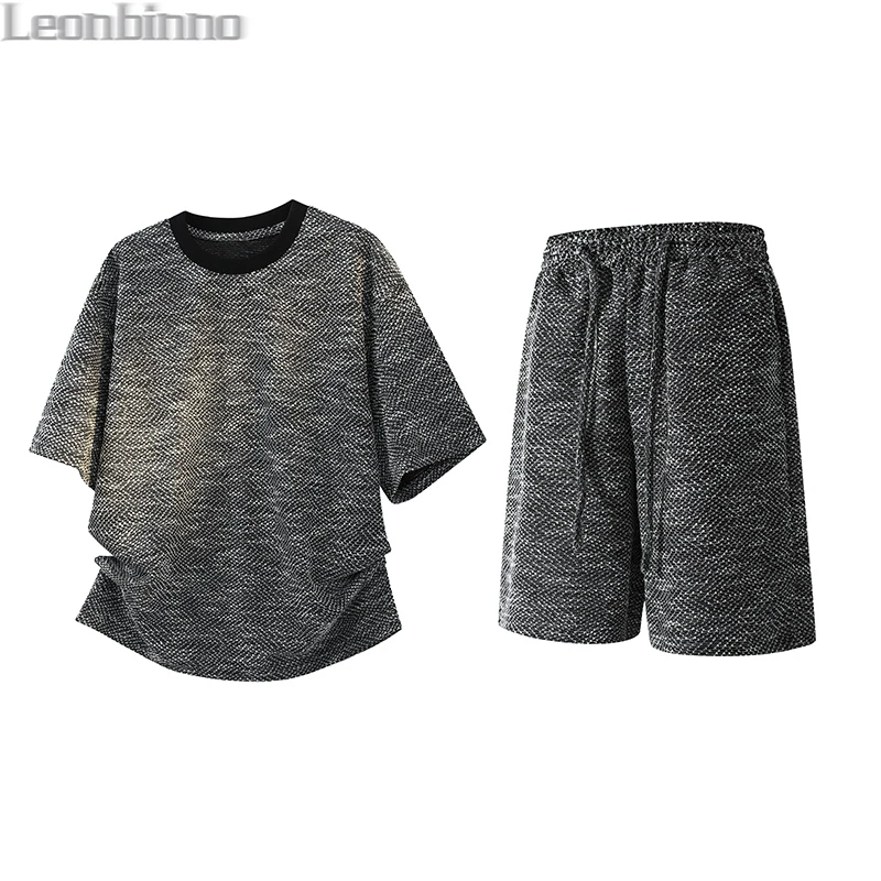 小香风休闲运动套装男女同款夏季潮牌5分短裤搭配一套帅气短袖T恤