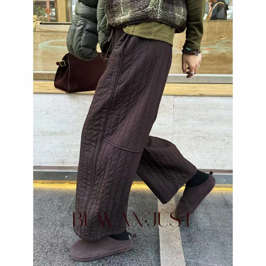 BUWANJUST高品定制绗线间棉保暖时尚宽松高包容度廓形休闲裤B2517