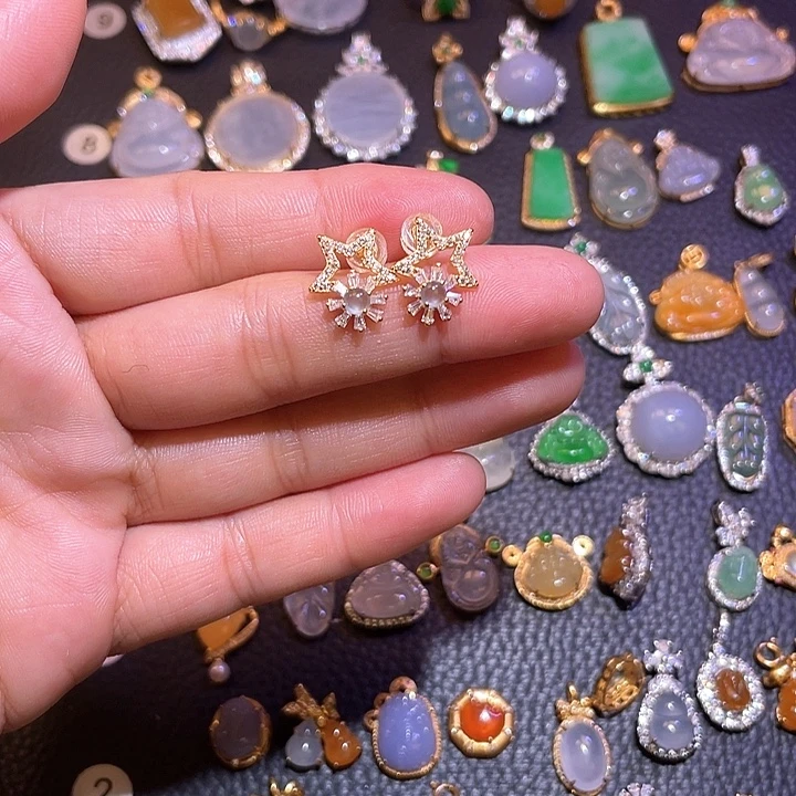 翡翠银S925镶嵌耳饰天然翡翠