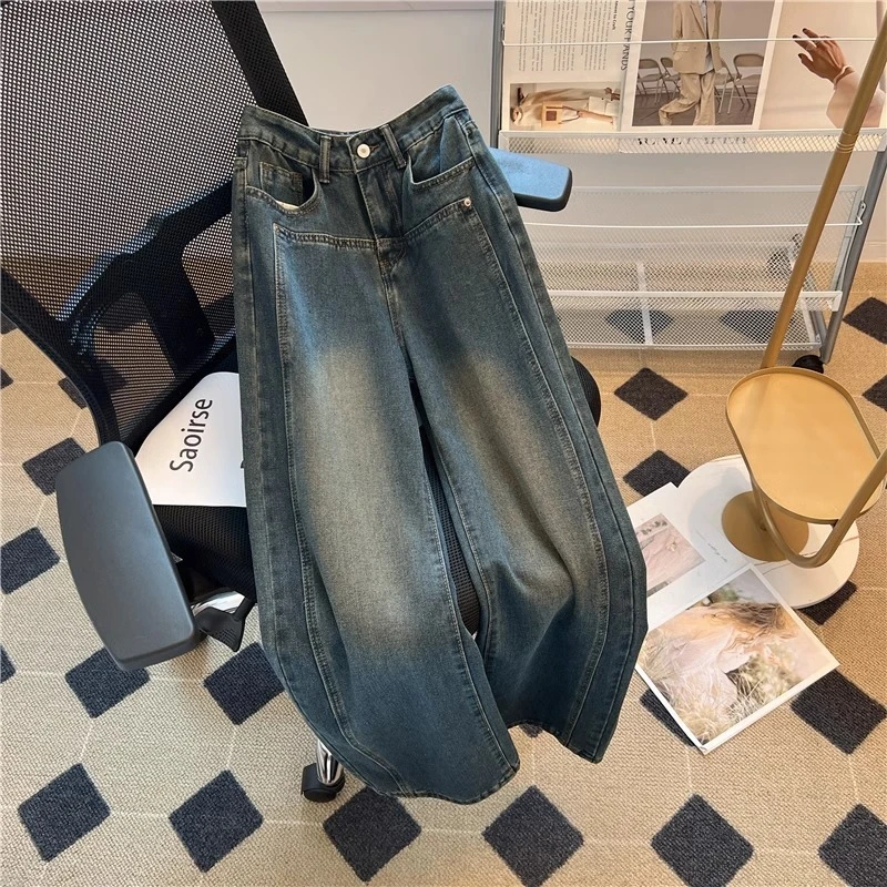 美式复古做旧牛仔裤男秋季2025年新款设计感潮牌宽松阔腿休闲裤子