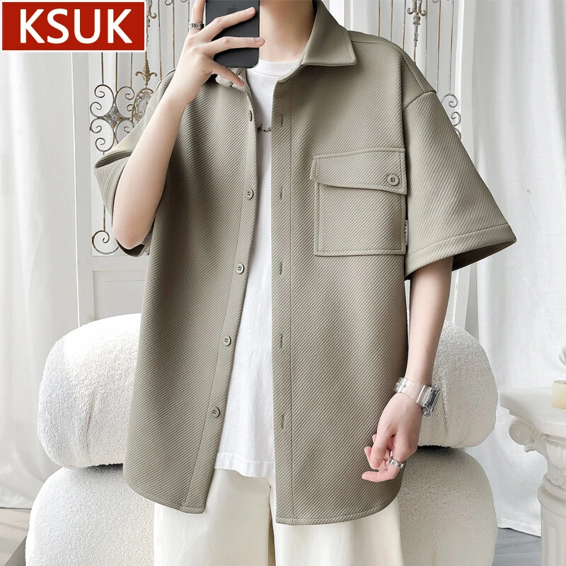 夏季衬衫男短袖2025新款高级感百搭休闲衬衣痞帅宽松大码半袖外套