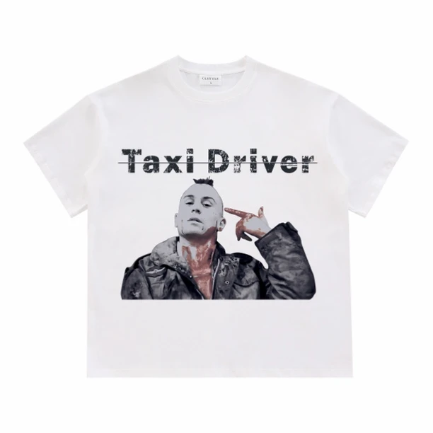 AILEKE「Taxidriver」经典画面直喷印花宽松圆领纯棉T恤个性潮流