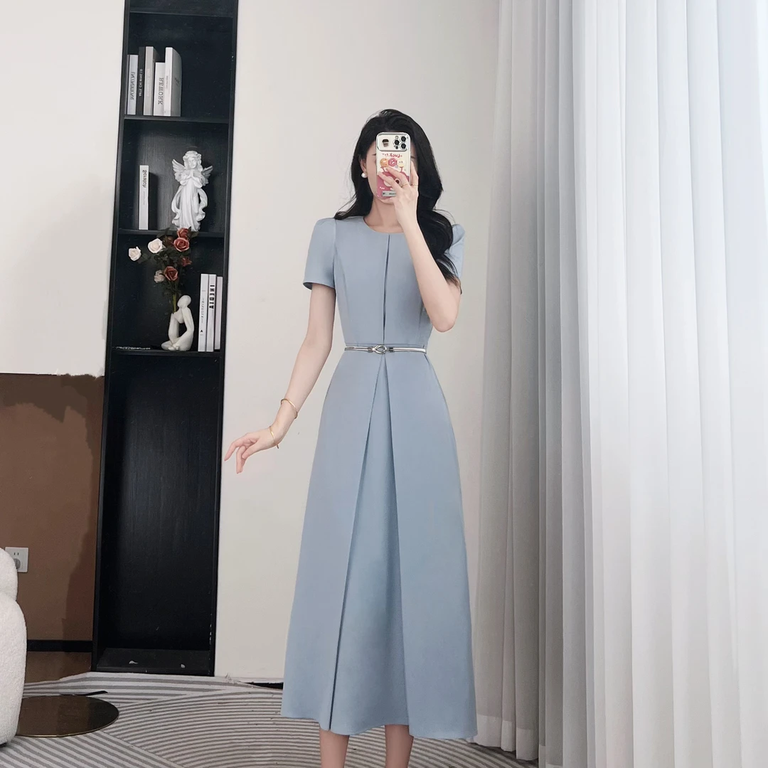 拉夏贝尔25夏新法式气质收腰时尚高级显瘦短袖连衣裙 10407 LSC