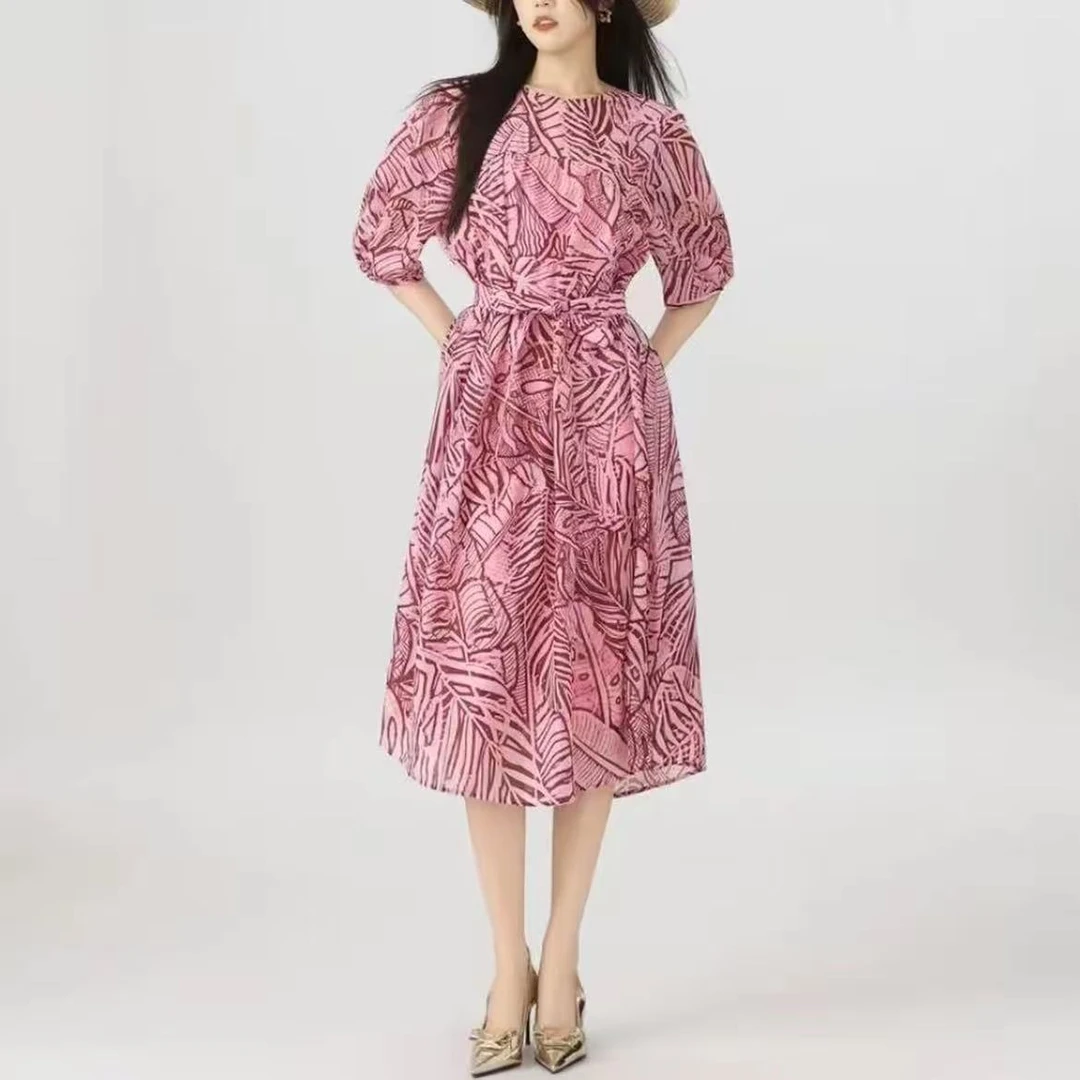 AMA{专柜阿玛家}商场同款新款两件套腰带印花连衣裙女装550038