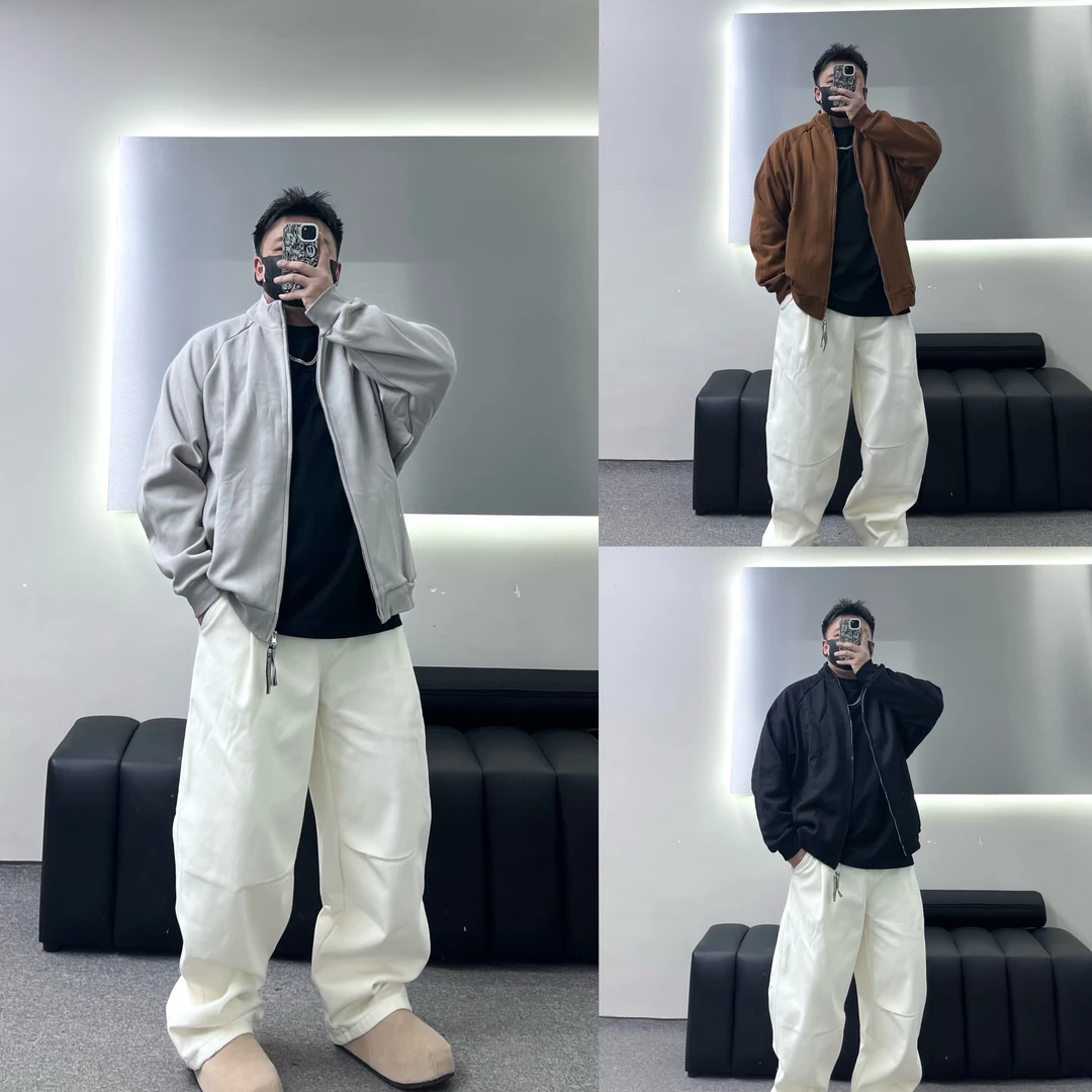 冬季加绒双拉链立领插肩袖卫衣开衫无性别百搭运动休闲时尚卫衣