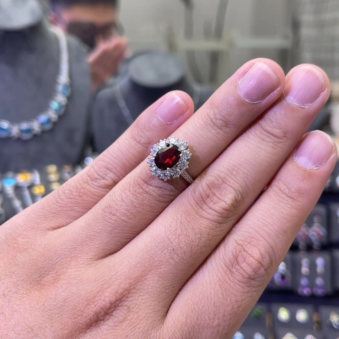 石榴石戒指银S925镶嵌
