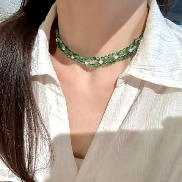 十里间直【绿光森林】森系少女淡水珍珠锁骨链