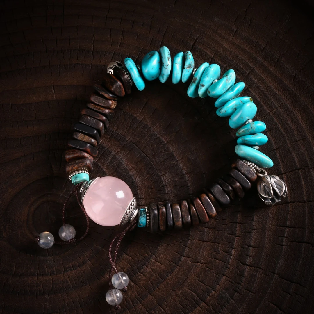 925银手链 S10614 <秋梦>《桃之夭夭》花苞粉色水水松手链