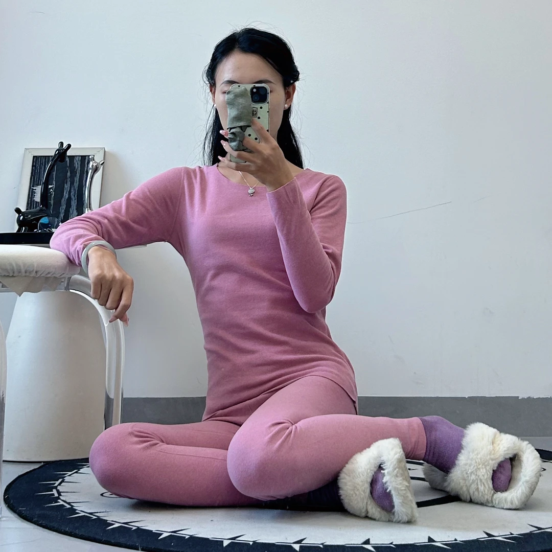 女士德绒套装无痕保暖内衣自发热一体加绒加厚秋衣秋裤打底上衣冬