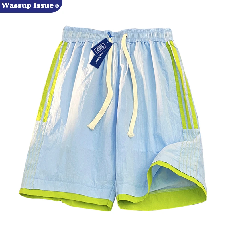 WASSUP ISSUE美式高街条纹抽绳短裤男款夏季冰丝速干凉感休闲裤子