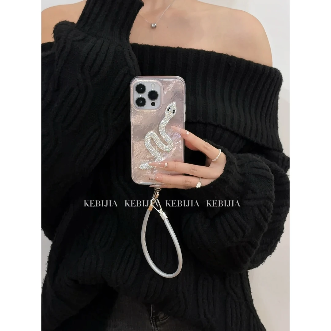 ins高级高贵蛇年爆闪战壳防摔适用于苹果16promax15/14手机壳