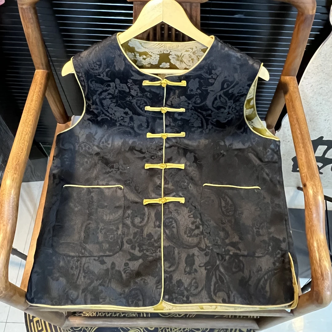 猫家YZM新中式国风气质百搭提花缎面双面穿马甲8961