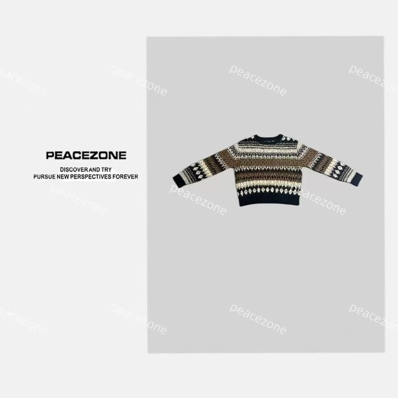 Peacezone 绵羊毛+山羊绒 秋冬新款费尔岛时尚羊毛毛衣/99657
