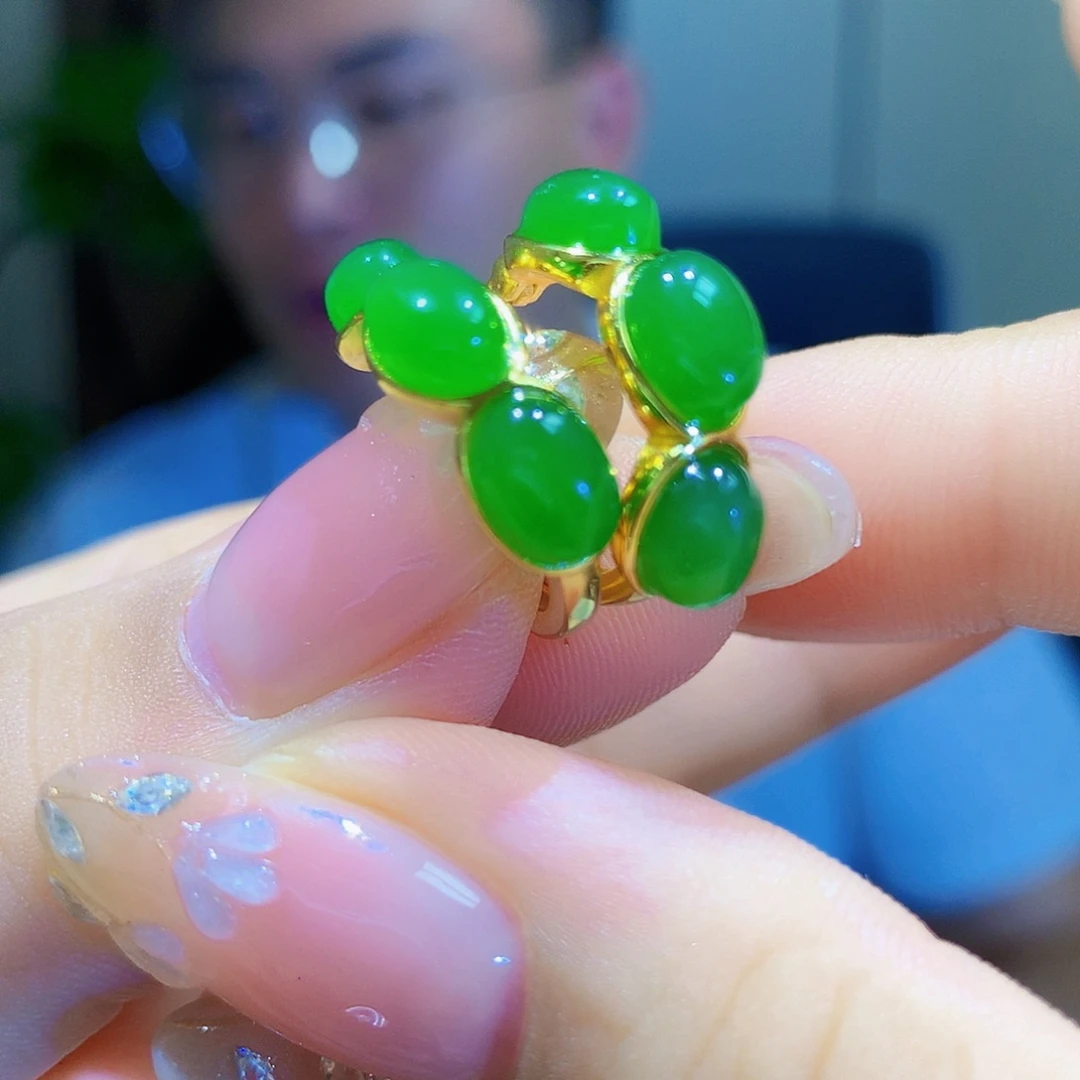银S925镀金镶嵌和田玉（碧玉）耳饰