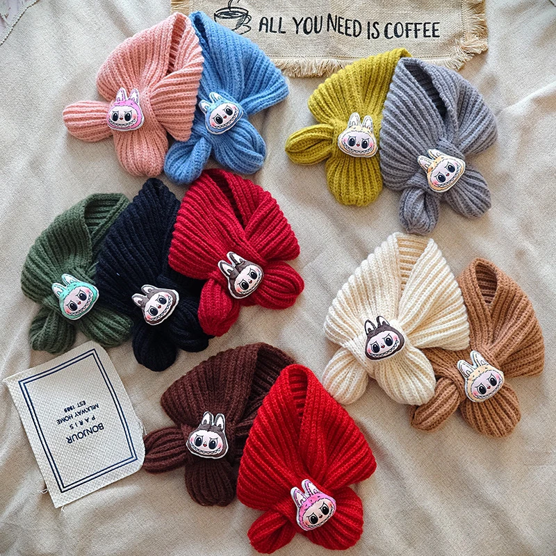 【小布丁】婴儿围巾秋冬款卡通毛绒保暖交叉围脖男女宝宝针织护颈潮