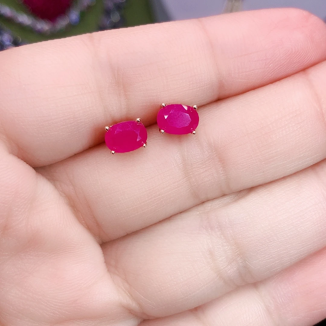 红宝石耳饰银S925镶嵌节日福利