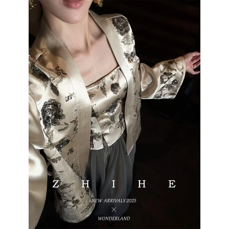 无艳一禾【金鸾玉】新中式原创串珠绣吊带+外套+纱裙