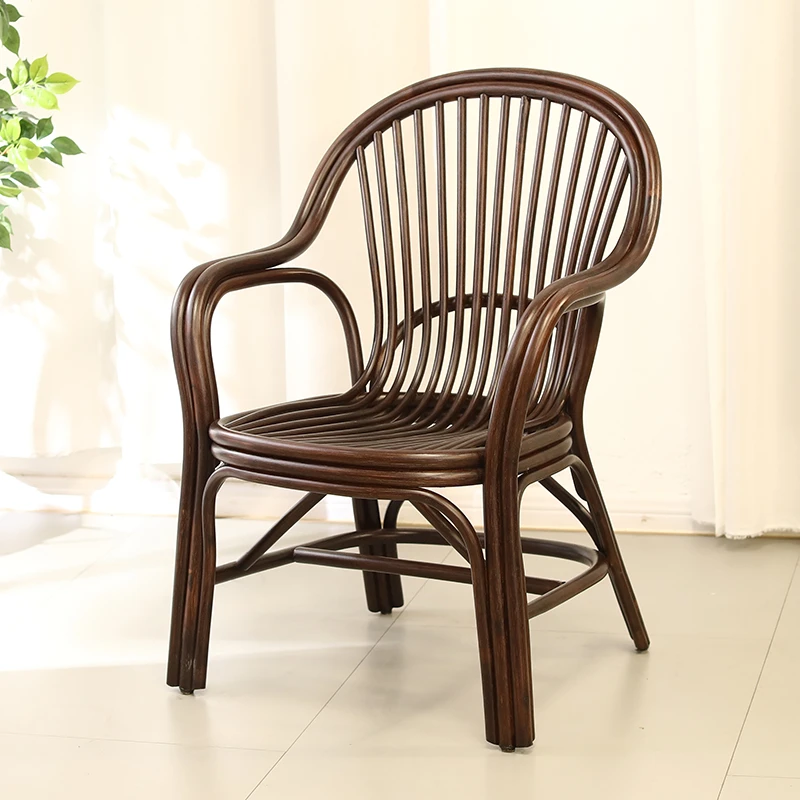 双杆休闲椅黑胡桃 藤椅排条全藤玛瑙藤阳台藤编老人椅晒太阳靠背