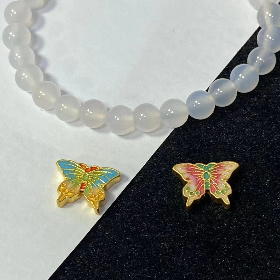 足金999双面烧蓝款通孔蝴蝶白玛 瑙手串@@A278 多样性发1个