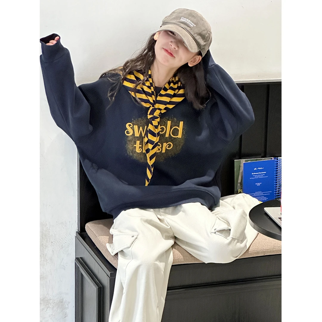 K30074孙小美松弛感女童秋冬卫衣2025新款儿童上衣加绒加厚打底衫