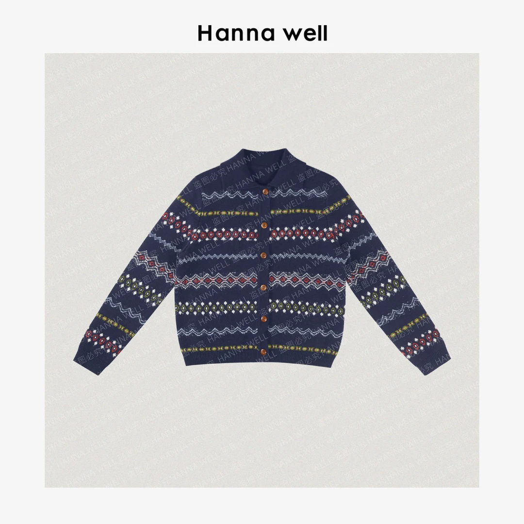 妞墩自制【布鲁斯】软糯高质感 翻领费尔岛羊毛毛衣 KS512636