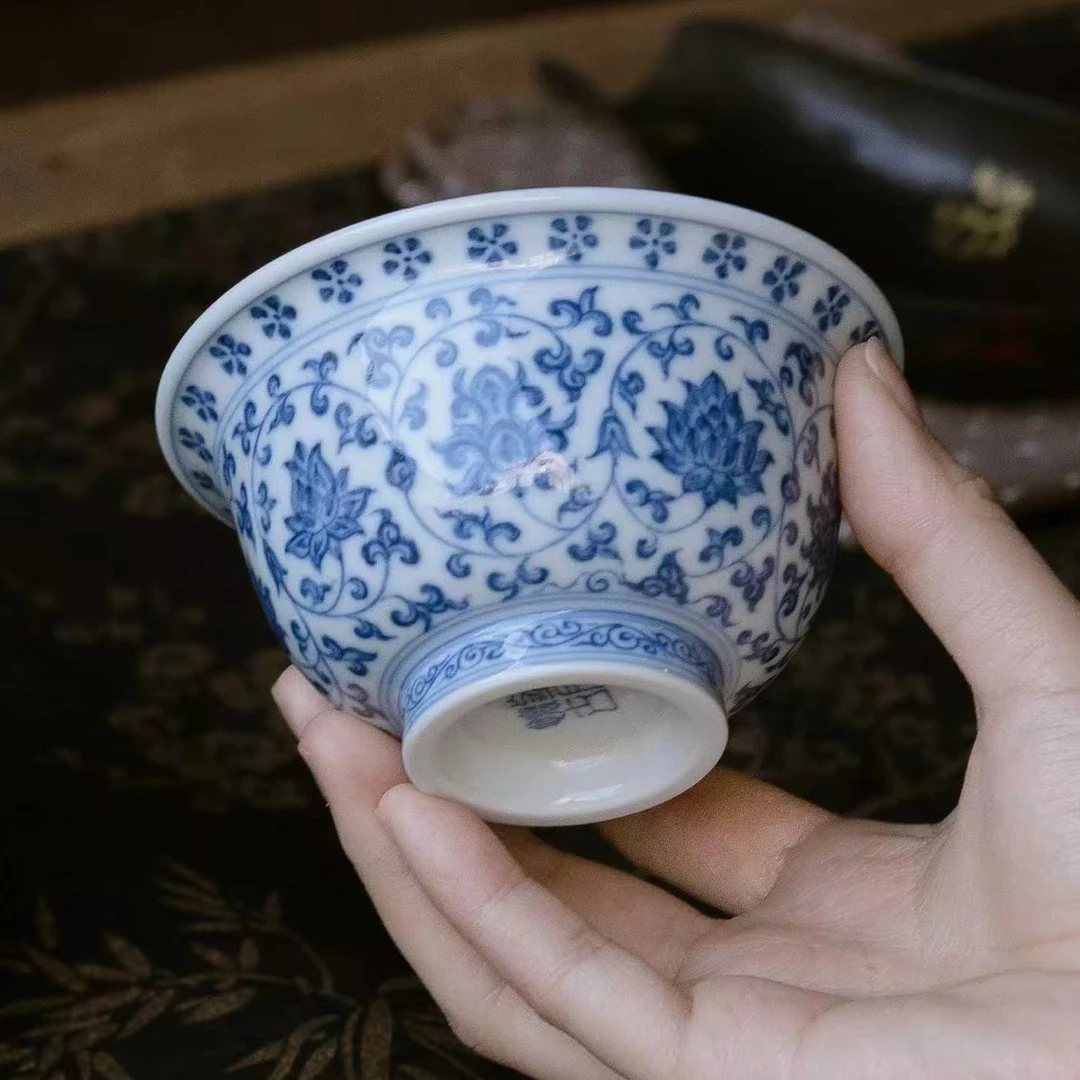 望月怀古缠枝莲压手杯