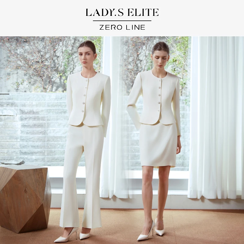 LadySElite【陈可儿同款】可水洗套装女秋新款菱花白/半裙/西裤半裙