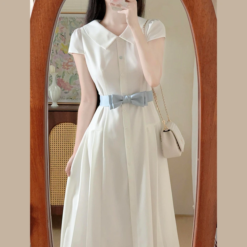 2025年新款法式高级感气质大方得体白色连衣裙女独特漂亮裙子3276