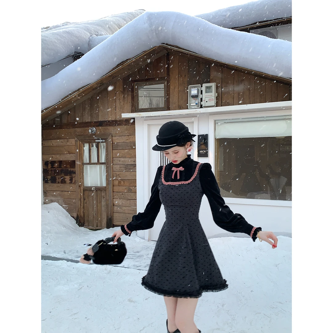 一生罗曼【格雷小姐】法式高级感新款秋冬连衣裙假两件A摆裙子L1560