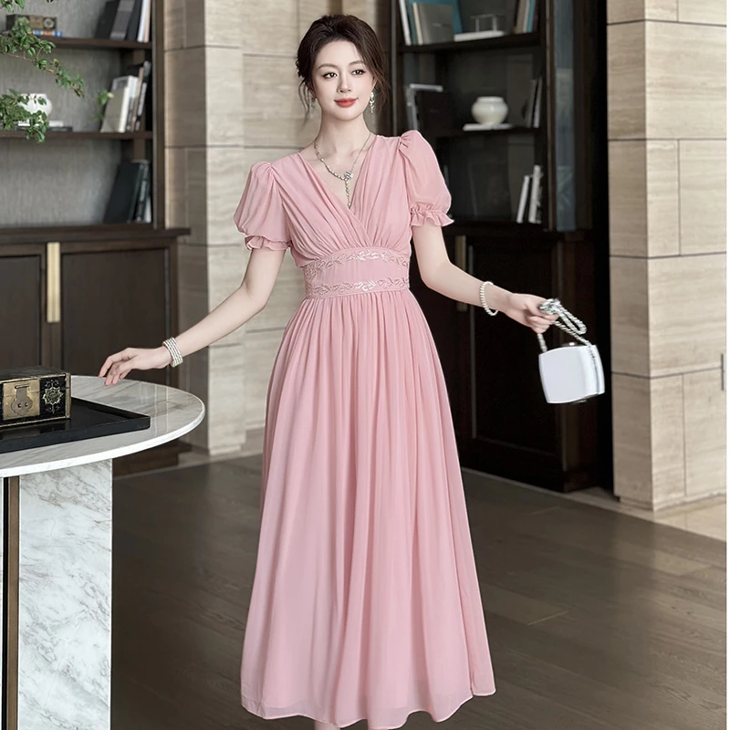 【时时原创】法式轻奢气质优雅女神范宴会收腰时尚名媛连衣裙70786