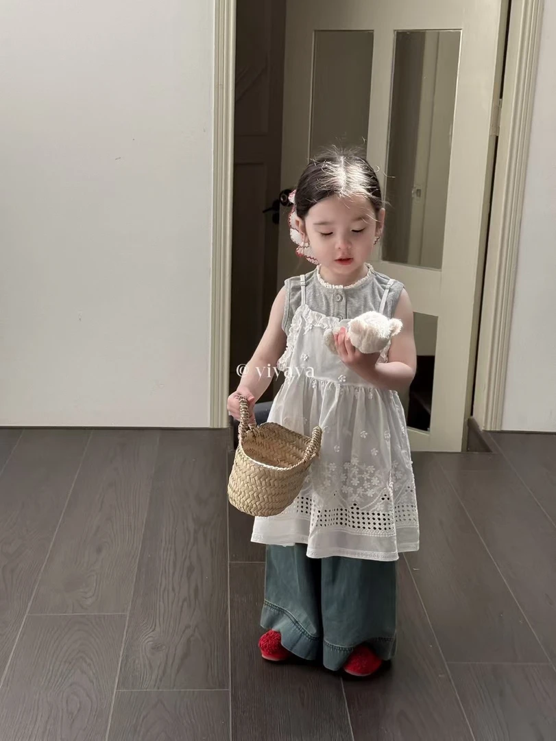 【yiyaya清仓no退换】25夏 女童连衣裙洋气刺绣吊带裙韩系儿童套装
