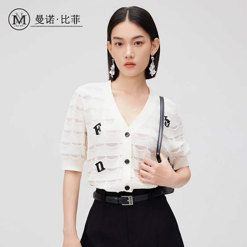 【小北姐专属】v领短袖针织开衫上衣MFBM121239