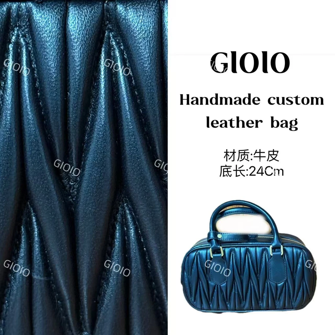 GIOIO手工真皮单肩斜挎包7011-1-牛-黑保龄球-金扣