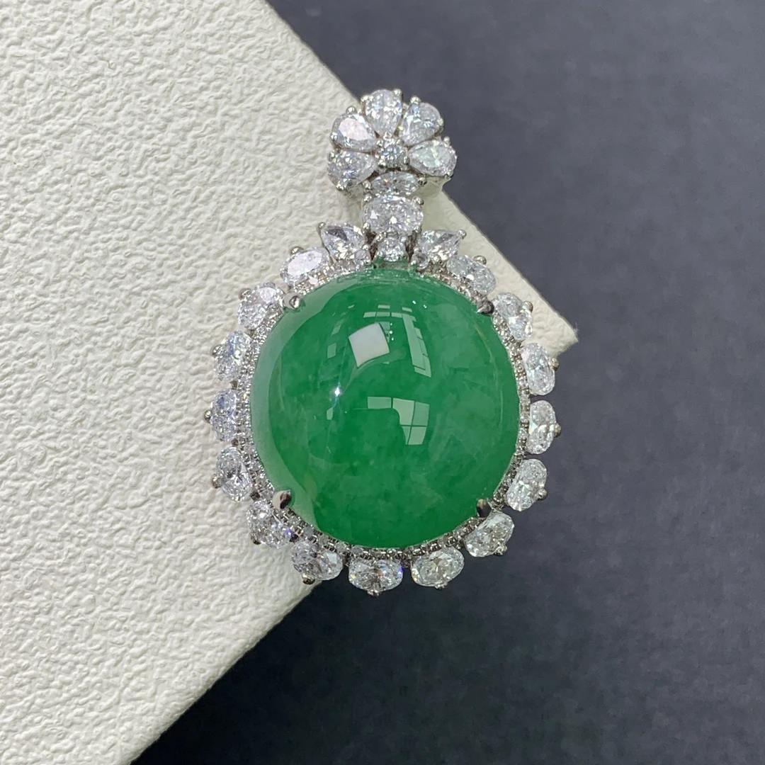 新品推荐·18k金浓阳绿蛋面翡翠玉石缅A气质满绿时尚