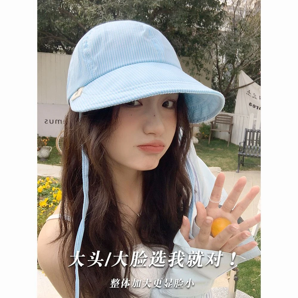 2025新款夏季防晒鸭舌帽百搭遮阳帽清新条纹户外出游渔夫帽韩版Q