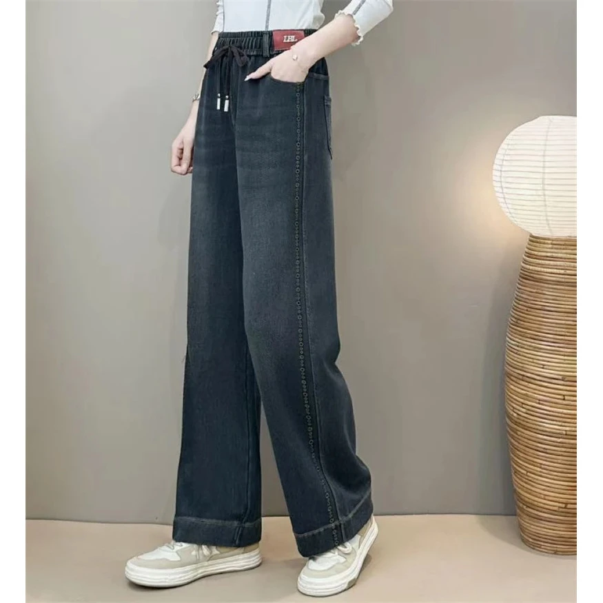 早秋新款刺绣重工显瘦高弹柔软直筒牛仔裤女2528