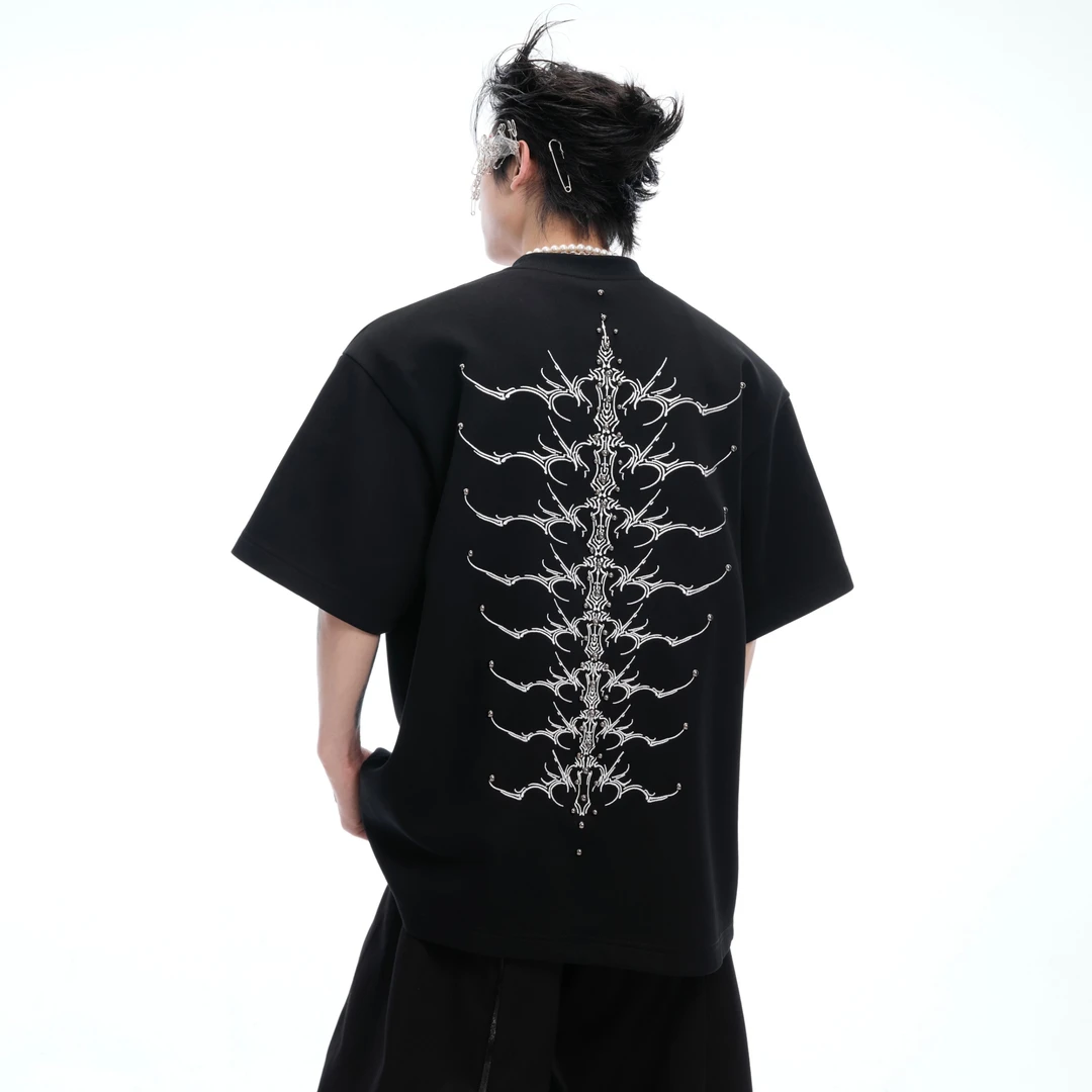 ArguECulturE蛇瞳脊骨 重磅铆钉脊骨刺绣短袖棉320g硬挺纯色T恤