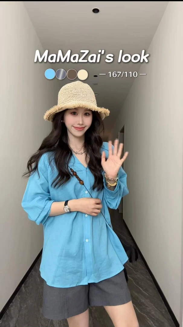 【伦敦时光】莱赛尔苎麻休闲V领衬衫镂空薄款气质中长款上衣女防晒